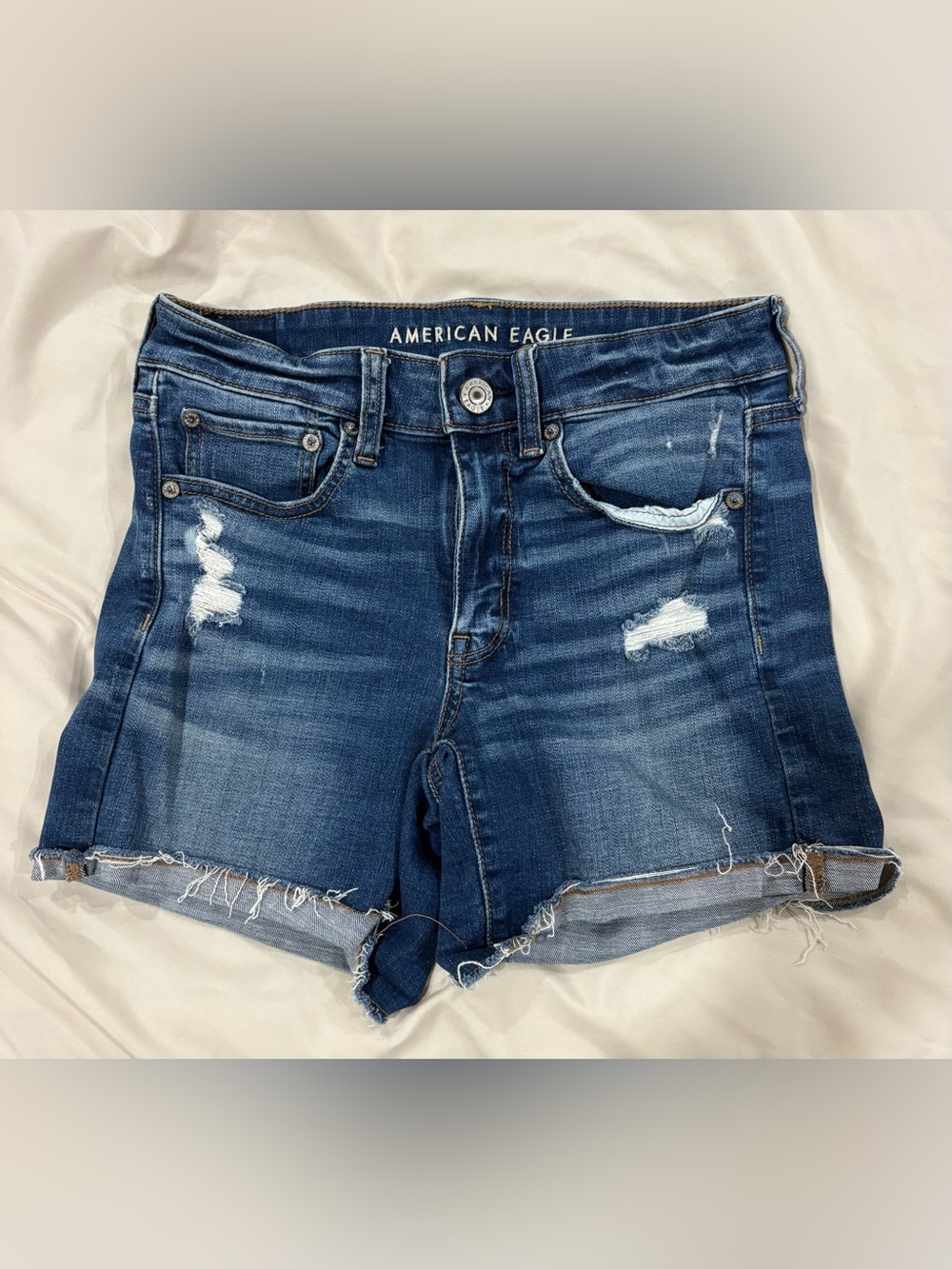 American Eagle Outfitters Women's Dark Blue Distressed Denim Shorts 6